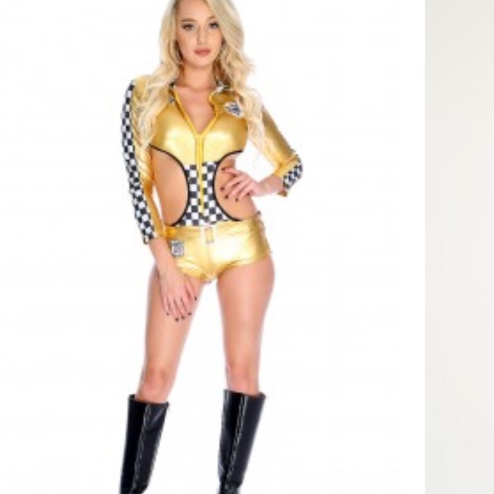 Gold race crew car driver cheeky jumpsuit sexy cos